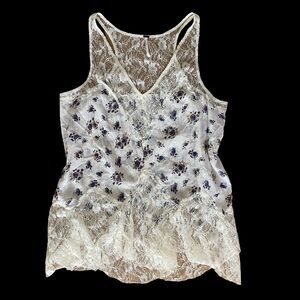 Free People Boho Floral Lace Tank Top Women’s Size M Lightweight Gauzy Cotton
